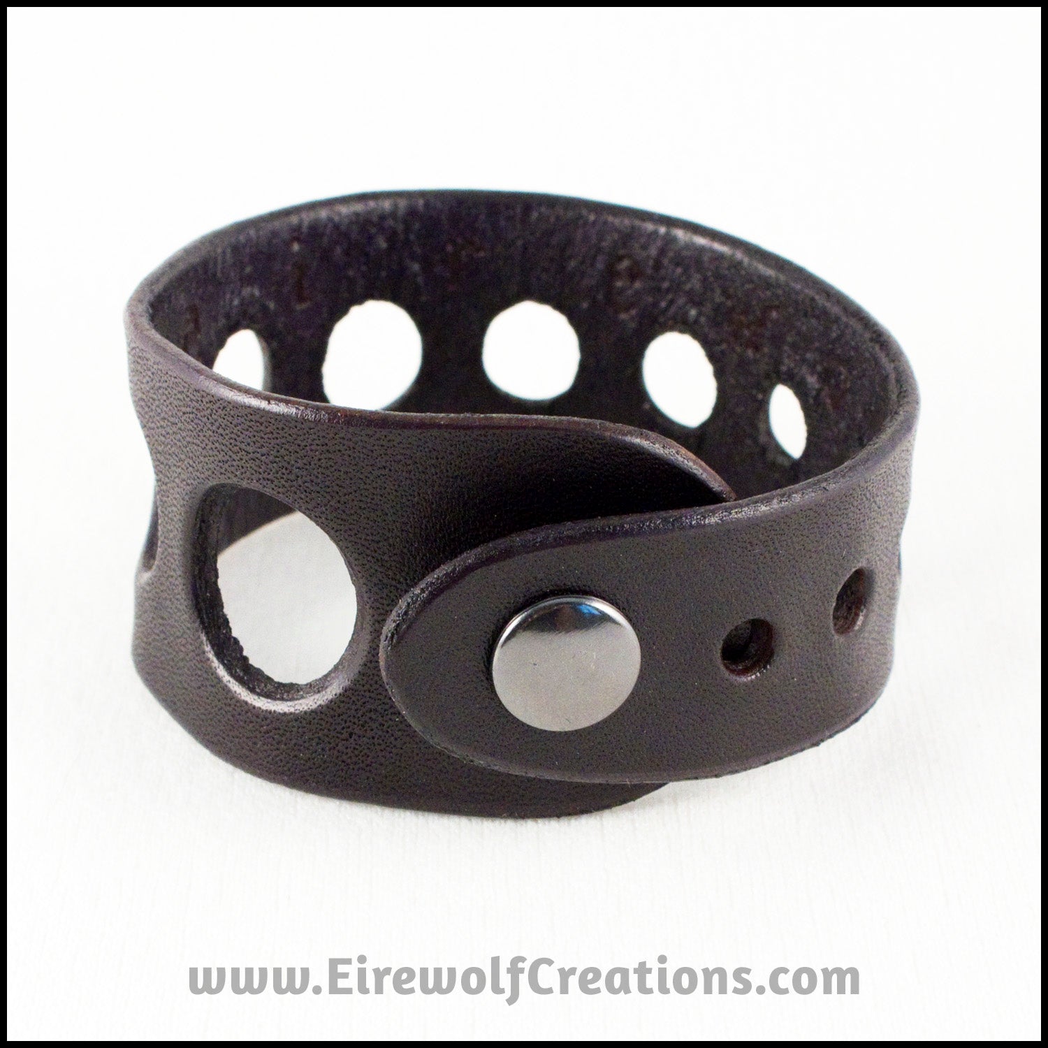 Leather bracelet with Industrial Graduated Holes, handmade, black red or brown, size 7 or 8