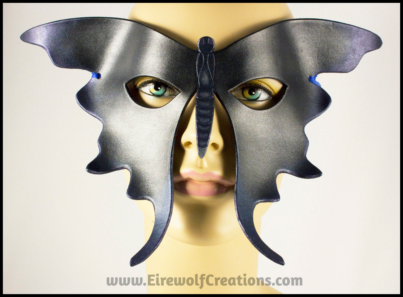 Blue Black Butterfly handmade leather masquerade mask for Halloween costume, Mardi Gras, masquerade wedding, LARP, lepidopterists