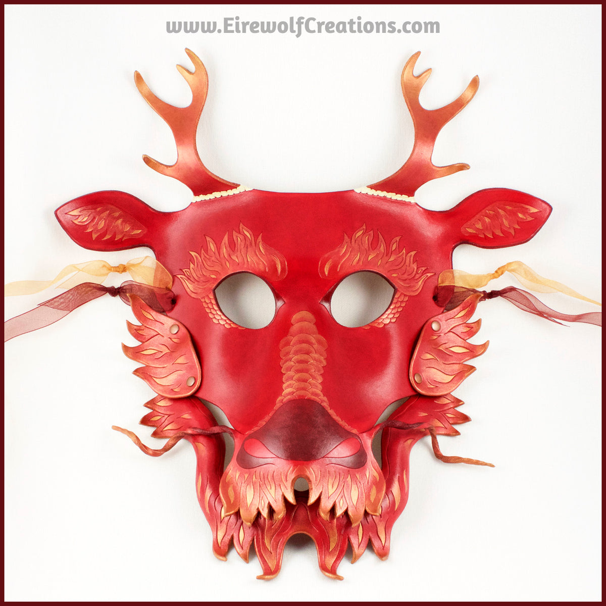 Red and Gold Eastern Dragon mask, handmade leather masquerade costume ...