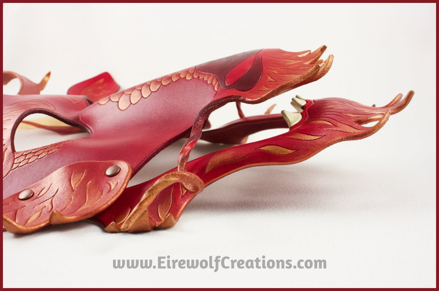 Red and Gold Eastern Dragon mask, handmade leather masquerade costume for Chinese New Year, Mardi Gras, Halloween