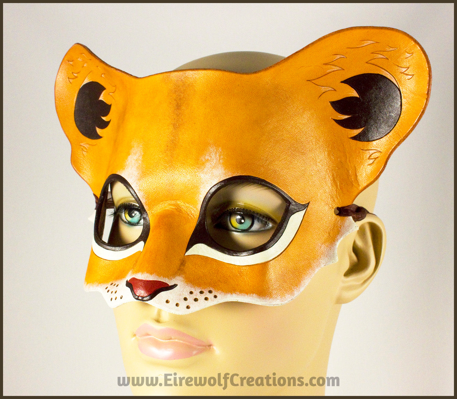 Lion Cub mask, handmade leather young lion wild cat mask for Halloween, Lion King theater, Mardi Gras, masquerade costume