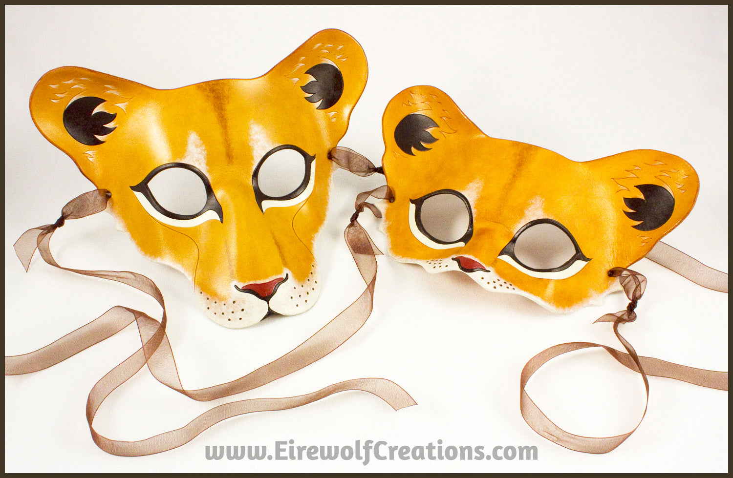 Lion Cub mask, handmade leather young lion wild cat mask for Halloween, Lion King theater, Mardi Gras, masquerade costume