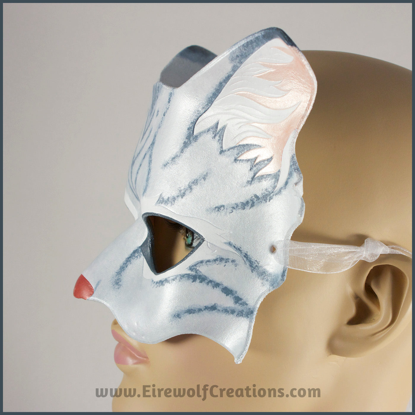 Celtic Cat mask, Blue and Black handmade leather masquerade mask