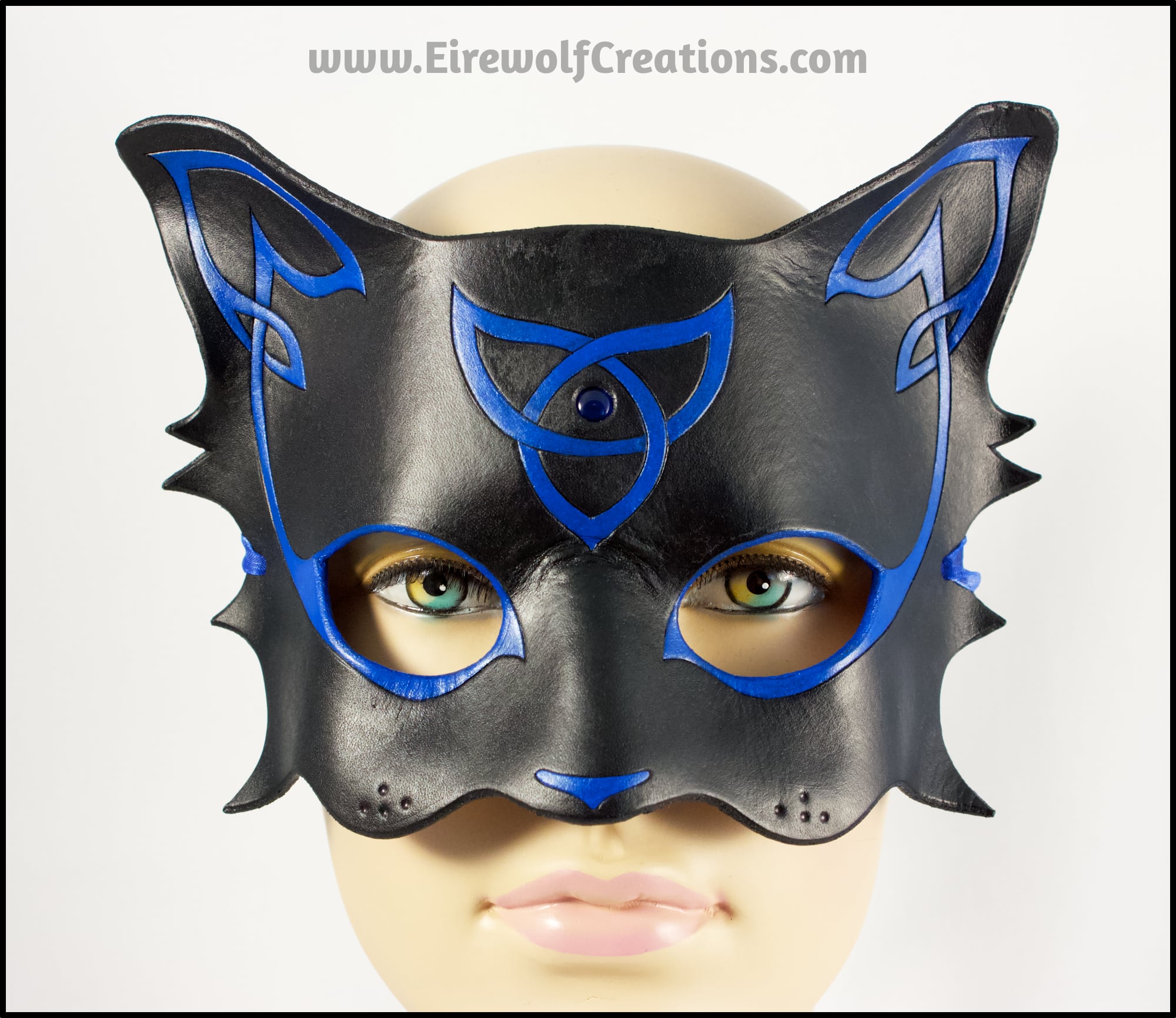 Black Cat mask handmade leather masquerade kitty costume Halloween