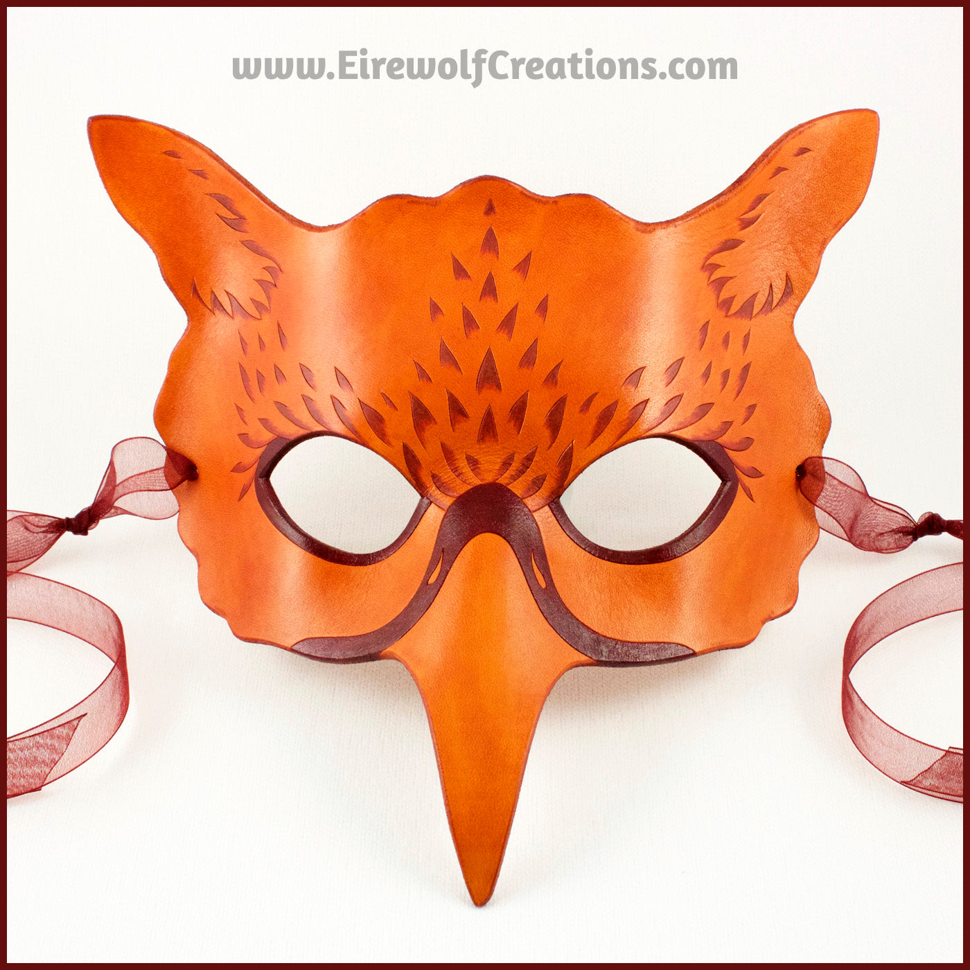 Ginger Gryphon mask, handmade leather masquerade costume larp Halloween Mardi Gras griffin griffon hippogriff