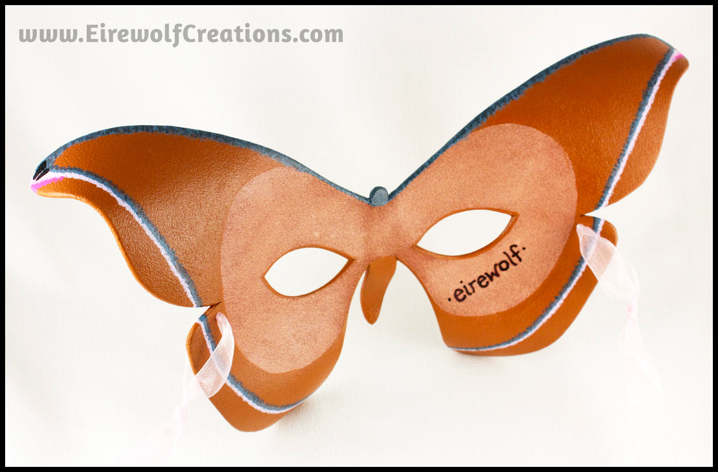 Handmade leather Moth or Butterfly mask, masquerade costume for Mardi Gras, Halloween, LARP, lepidoptery, Antheraea Polyphemus