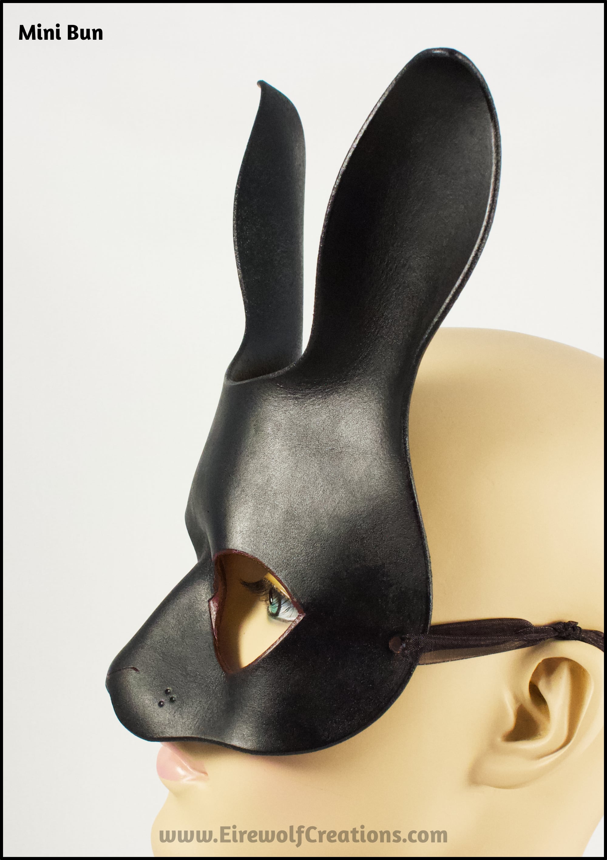 Black Rabbit bunny mask leather handmade masquerade costume Halloween Mardi Gras