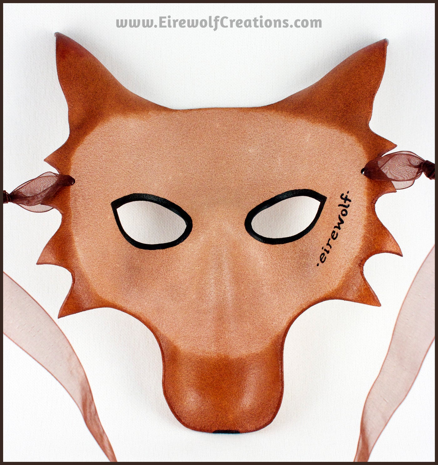 Autumn Wolf mask handmade leather masquerade costume brown dog Halloween Mardi Gras